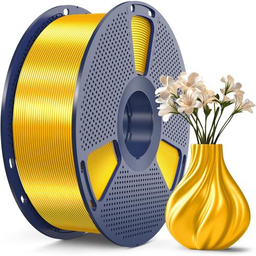 SUNLU 3D Printer Silk Filament,Shiny Silk PLA Filament 1.75mm, Smooth Silky Surface, Great Easy to Print for 3D Printers, Dimensional Accuracy  /- 0.02mm, Silk Light Gold 1KG