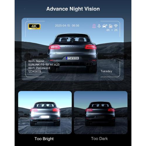 FAIMEE 4K Dash Cam Front and Rear, Night Vision, WDR, Free Card Included