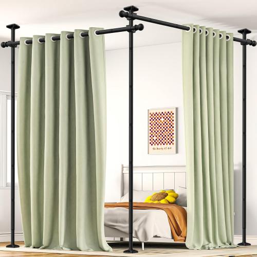 AKTOP Room Divider, No Drill Floor-to-Ceiling Tension Rod for Privacy Black