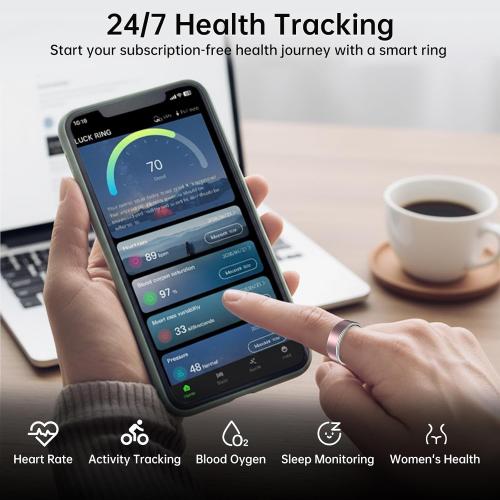 Smart Ring Fitness Tracker Ring for Women & Men, Sleep/Step/Blood Oxygen/Heart Rate Monitor, Long-Lasting Battery Sleep Ring, No Subscription Fee (Matte Pink, 13#)