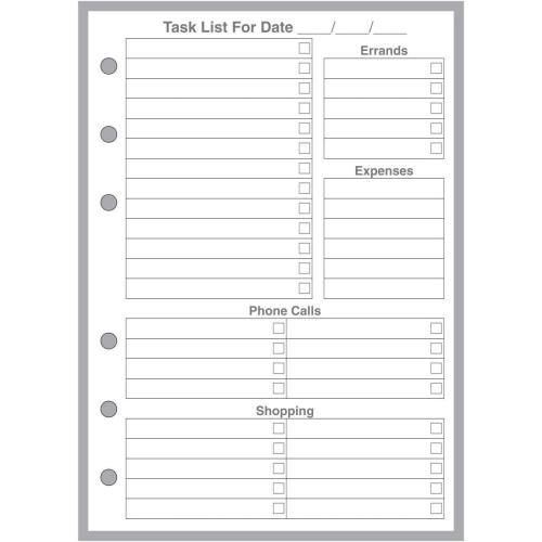 A6 Size Daily Task Planner for 6-Ring Binders. 50 Sh. Size 4.1 x 5.8