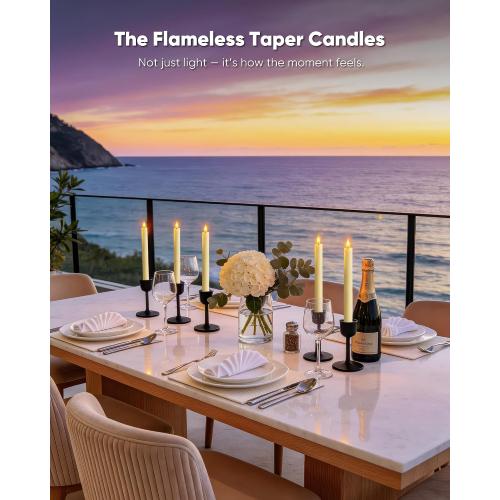 Homemory 2 Pcs Real Wax Made Flameless Taper Candles with Remote and Timer, 9.6 Ivory Battery Operated Candle Stick Flickering, Led Taper Candles with Lifelike Flame for Indoor Home Decor