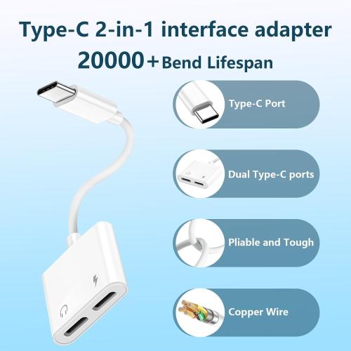 Dual USB C Headphone and Charger Adapter for iPhone, USB Type C to Aux Audio   Charge Dongle Adapter for iPhone 17/17 Pro/17 Pro Max/Air/16/16 Pro Max/15/15 Pro Max (2PACK)