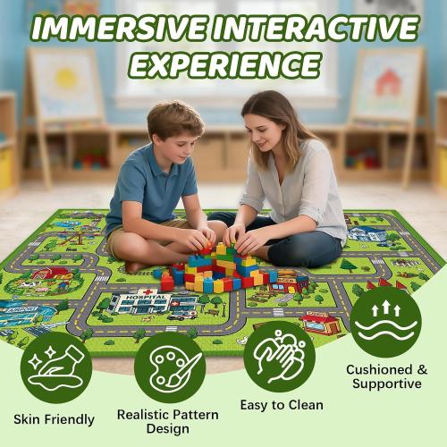Rug Play Mat for Son, Non-Slip Town City Road Map Carpet for Daughter Playroom Bedroom, Son Play Mat Track Road Rugs, 59x39.4 inch
