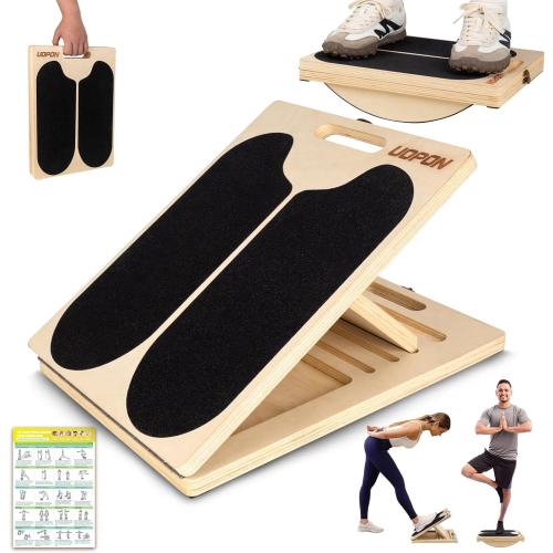 Slant Board for Calf Stretching, Adjustable Portable Wooden Incline Board for Calf Stretcher with Training Poster, 300 Lbs Weight Capacity Calf Stretch Wedge for Leg, Knees, Heel, Ankle & Stretching