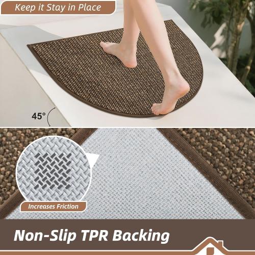 BEQHAUSE Dirt Trapper Door Mat 17 x 30 Half Circle Non Slip Rugs, Brown