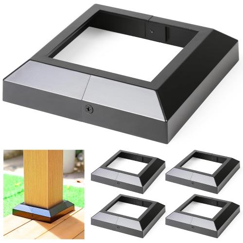 4 pcs 5.5x5.5 Aluminum Deck Post Base Cover, for Deck railings, Stairs, Patios, Porches Split Deck Post Skirt (Black)