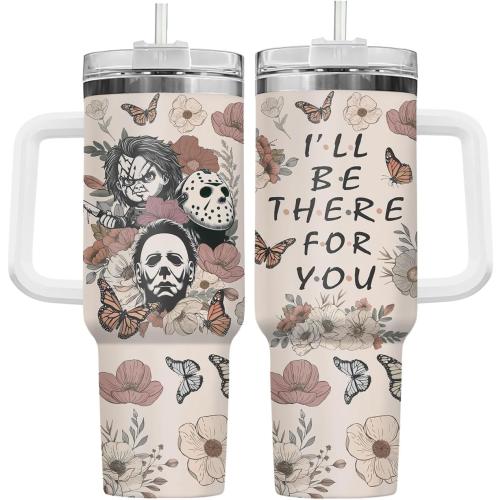 34HD Halloweens Horror Movie Lover 40 oz Tumbler with Handle, Spooky Gift