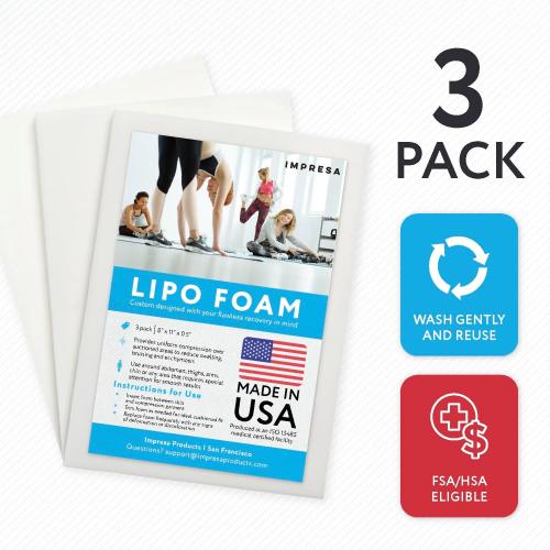IMPRESA Liposuction Foam Pads - 3-Pack - White - 8 x 11 x 0.5 in - for Abdominal Binder Post Surgery - Even Pressure for Liposuction Compression Garments - Custom Fit for Tummy Tuck Recovery