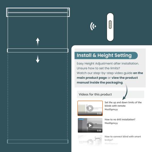 Motorized Blinds - No Drill Automatic Cordless Roller Shades Electric Smart Blinds with Remote Control (Black, 34 x 72), MH100
