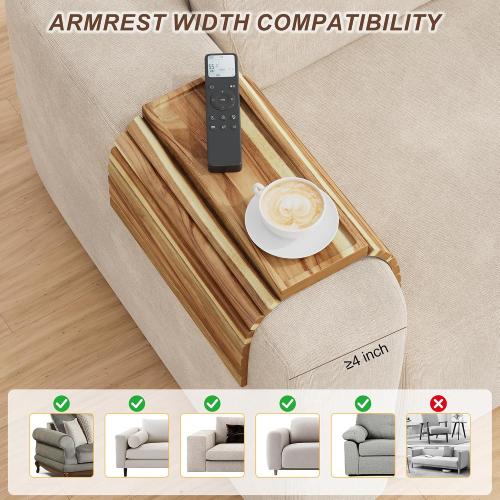 ZUJJAFY Sofa Arm Tray, Acacia Wood Folding Couch Armrest Table, Anti-Falling Armrest Tables Cup Holder for Snacks, Drinks, Beers, Phone, Control, Flexible and Portable, Anti-Slip Bottom