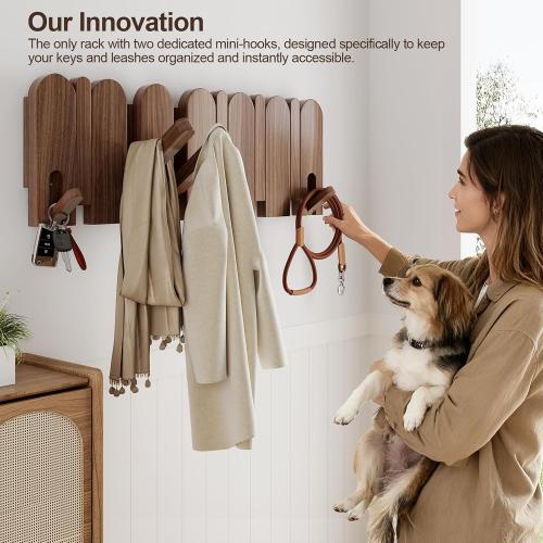 Solid Walnut Coat Rack Wall Mount 16.5,Wall Mounted Coat Rack with 8 Hooks