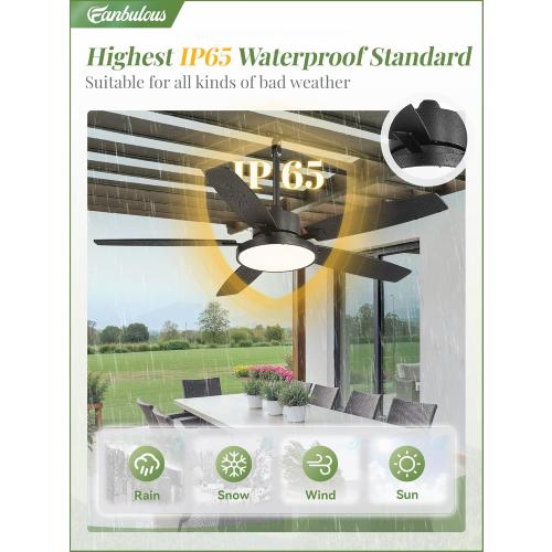 52 Outdoor Ceiling Fans with Light and Remote IP65 Wet Rated Waterproof