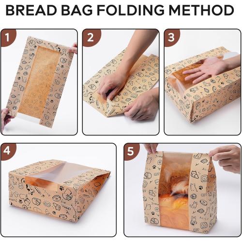 24PCS Paper Bread Bags for Homemade Bread and Sourdough, Clear Window Bakery Bags for Storage and Gifting, 50% Thicker Kraft Material, Includes Sealing Stickers