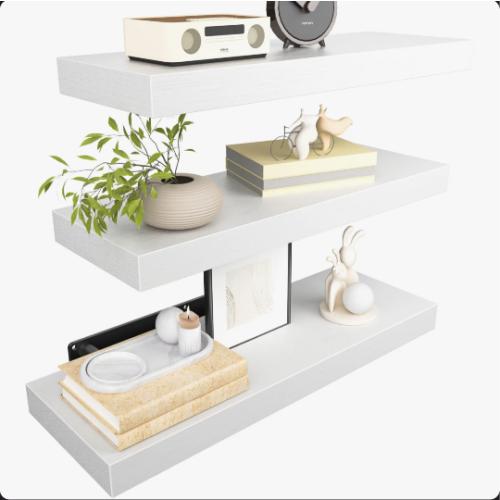 AMADA HOMEFFING 3 PCS Floating Shelf Set in White, Wall Shelves with Hidden Brackets