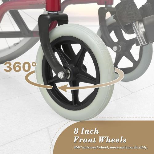 Athena Collection Wheelchair for Adult, Foldable Transport Wheelchair with 17 Width Seat 23.5 Rear Wheel, Wheel Chair with Flit-Back Armrest Swing-Away Footrest and Brake, Support 300 Lbs, Red