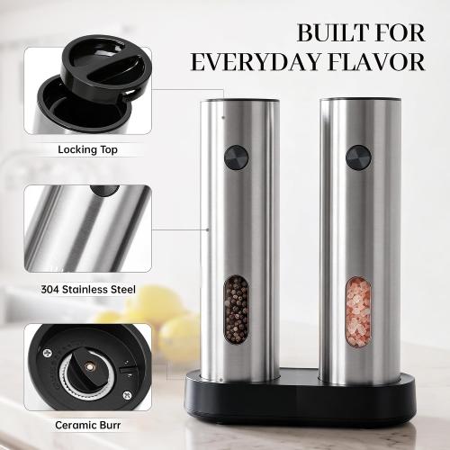 Electric Salt and Pepper Grinder Set, Rechargeable, 110ml Large Capacity