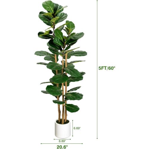 Artificial Fiddle Leaf Fig Tree in Modern White Planter, 5ft