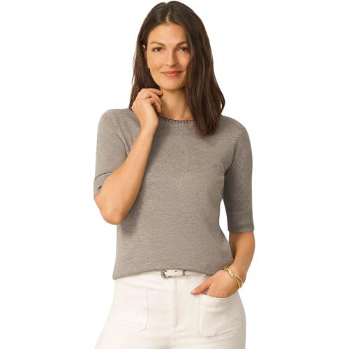 SIZE XL ❗❗Cable & Gauge Elbow Sleeve Pick Stitch Trim Fitted Sweater, Crewneck Top for Women