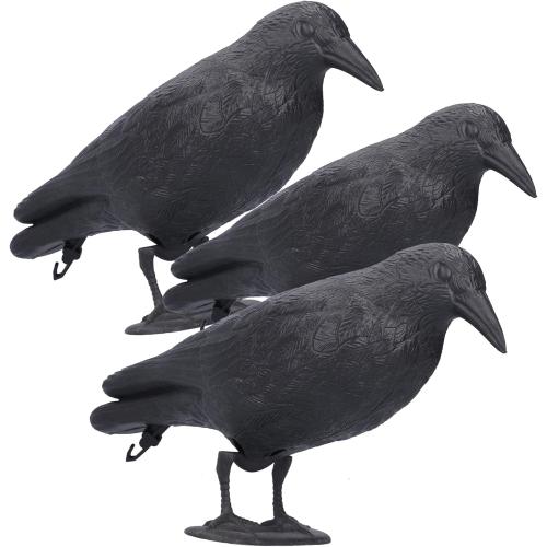 Realistic Crow Decoys, Life Sized Simulation Crow Statue Hunting Bait Decoys Black Crow Decoy Figuring,Flying Bird Props for Halloween Party Outdoor Garden Crow Decor (3PCS)