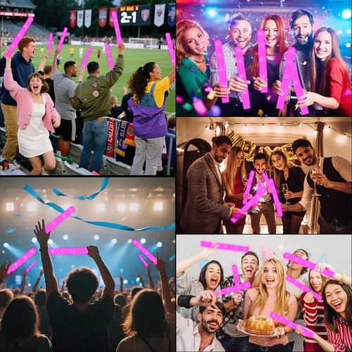 Foam Glow Sticks Bulk, 30 PCS Pink Light Up Foam Sticks 3 Modes, Glow Party Supplies for Wedding,Raves, Carnival, Concert, Halloween, Christmas, Valentine's Day
