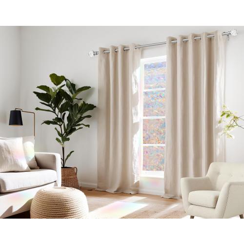 KAMANINA Silver Crystal Curtain Rod 72 to 144 Inches (6-12 Feet), 1 Inch Heavy Duty Curtain Rods for Windows, Telescoping Long Drapery Rods with Acrylic Diamond Netted Texture Finials
