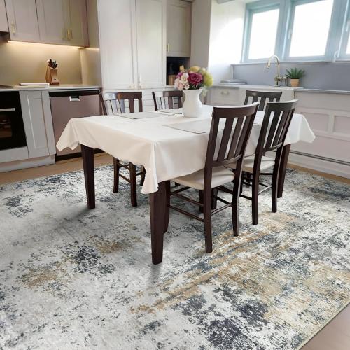 Washable Area Rugs for Living Room 9x12 - Large Neutral Modern Abstract Rug, Soft Low Pile Carpet with Non Slip Backing for Under Dining Room Table, Bedroom, Home, Office, Dorm - Green Yellow