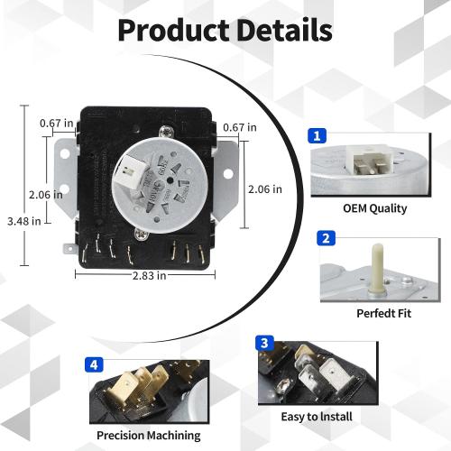 W10185972 Dryer Timer Compatible with Whirlpool, Roper, Amana, AED4475TQ1 RED4440VQ1 NED5100TQ1 IED4400VQ1 EED4300VQ1 CEDX631VQ1 RED4400VQ1 Dryer etc.Replacement WPW10185972VP 418-617-20-B5 etc.