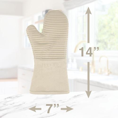 All-Clad Premium Silicone Oven Mitt: Heat Resistant to 500 Degrees - 100% Cotton & Silicone, 14x7 Pot Holder for Kitchen and Barbeque, (2 Pack), Almond