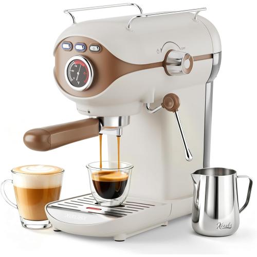 Espresso Machine, Compact Espresso Maker with Milk Frother, White
