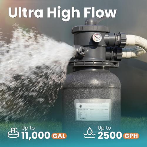 10 Sand Filter Pump for Above Ground Pool with Timer | 1/2HP 2500GPH Pool Pumps Above Ground for Pools Up to 11,000 Gallons, Pool Sand Filter with 6-Way Valve, Efficient Filtration