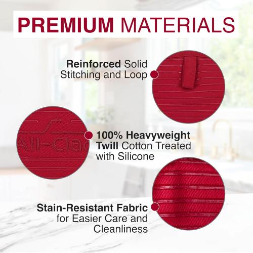 All-Clad Premium Pot Holder & Heating Pad, (2-Pack) Heat Resistant to 500 Degrees, 100% Cotton 10x6.25 for Kitchen and Barbeque, Chili Red