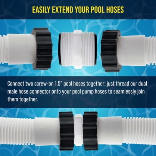 U.S. Pool Supply 1.5 Pool Split Hose Connector Adapter with Gaskets, Pack of 2 - Hose Extender Joint Connection - Above Ground Replacement Compatible with Intex Pool Filter Pumps