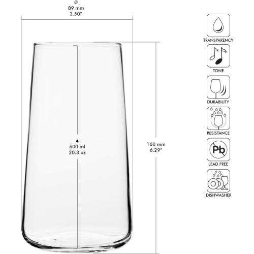 KROSNO Water Glasses Set of 4, 20.3 oz, Infinity Collection