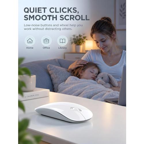 RAPIQUE Bluetooth Wireless Mouse, BT5.1＆ 2.4G Slim Dual Mode, White