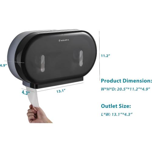 Twin Jumbo Toilet Roll Dispenser: Double 9 Inch Paper Holder Wall Mount with Key Lock for Commercial Office & Public Restrooms, Design by Modunful MD-902-Black