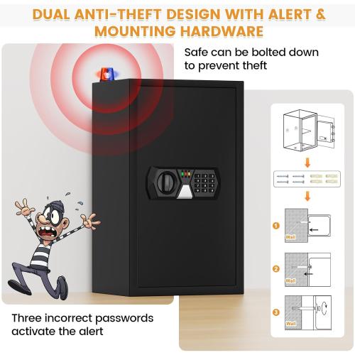 5.5 Cuft Fireproof Safe For Home Documents, Safe Box Fireproof Waterproof, Security Fire Safes Box With Programmable Digital Keypad Keys, Silent Mode, Large Combination Money Safety Box For Jewelry