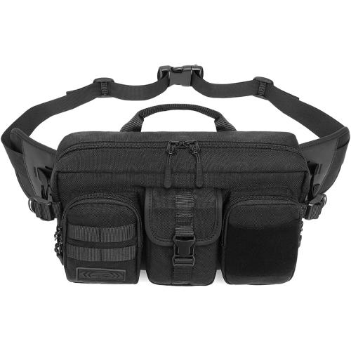Large Fanny Pack for Men Women, Tactical Waist Pack Belt Bag Fit 7.9 Inch Tablet, Sling CrossBody Bag with Adjustable Strap for Workout Running Hiking (Black)