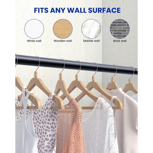 Closet Rods for Hanging Clothes, 17 to 129 Inches Stepless Adjustable Metal Closet Rod, 1.3 Inches Heavy Duty Clothes Hanging Rod for Closet Wardrobes Laundry RV, Black