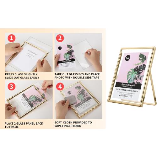 Gold 4x6 Floating Frame 2pack for picture(2x3'',3.5x5''),Adjustable Tabletop/Shelf floating Photo Frame 2x3'',Classy Metal Gift Frames for Wedding,Christmas,Birthady,Home or Office Decor.