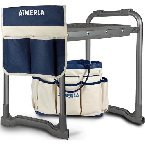 Foldable Garden Kneeler Seat Heavy Duty [Upgraded Widened Thick Kneeling Pad] Garden Stool with Large Garden Tool Bags with Pockets - Portable Garden Bench Gardening Gifts for Parents