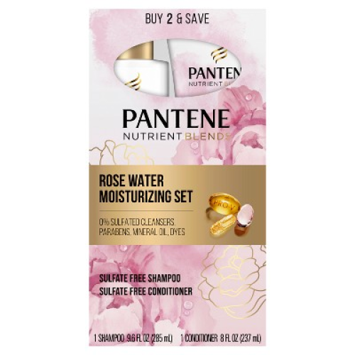 Pantene Sulfate Free Rose Water Shampoo and Conditioner Dual Pack, Nutrient Blends - 17.6 fl oz