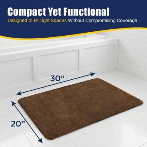 Muddy Mat® CloudStep Bathroom Rugs, Non Slip Bath Mats for Bathroom, Super Absorbent Memory Foam Chenille, Quick Dry Machine Washable Thick Toilet Rug for Shower Tub and Floor, Brown 20 x 30