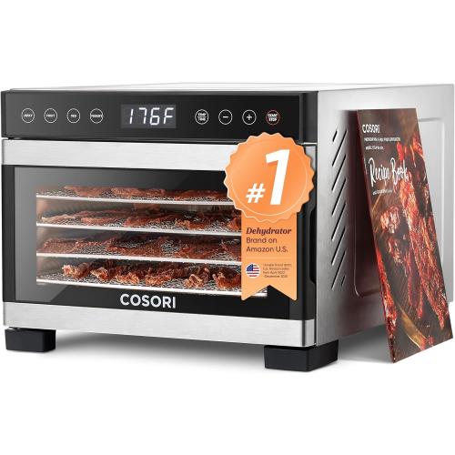 COSORI Food Dehydrator for Jerky, 176°F Temperature Control, 5 Stainless Steel Trays Dryer Machine, 4 Presets, 48H Timer, for Dog Treats, Meat, Fruit, Veggies, Snacks, Recipe Book Included