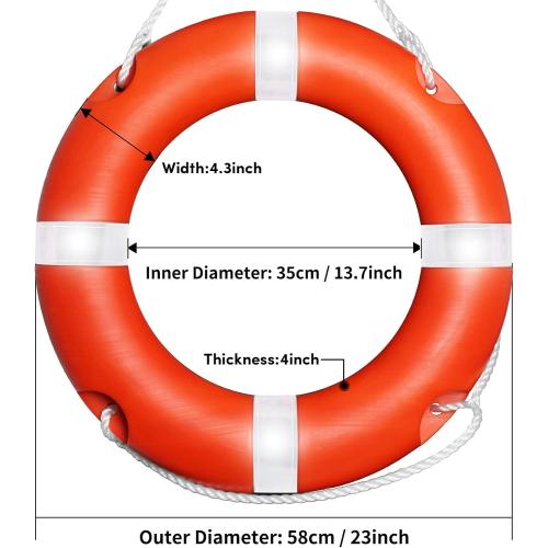 Life Ring for Boating Safety - 23 and 28 Boat Safety Throw Rings with Reflective Strip and Grab Lines (2 Color)