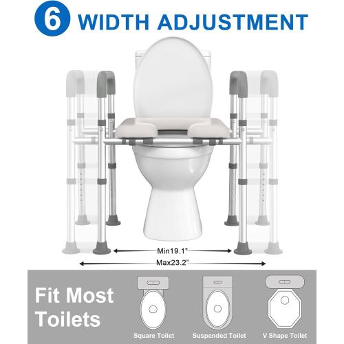 HOMLAND Raised Toilet Seat with Handles, Toilet Seat Riser for Seniors with Adjustable Height & Width, 400lb Handicap Elevated Toilet Seat for Elderly, Pregnant, Fit Any Toilet