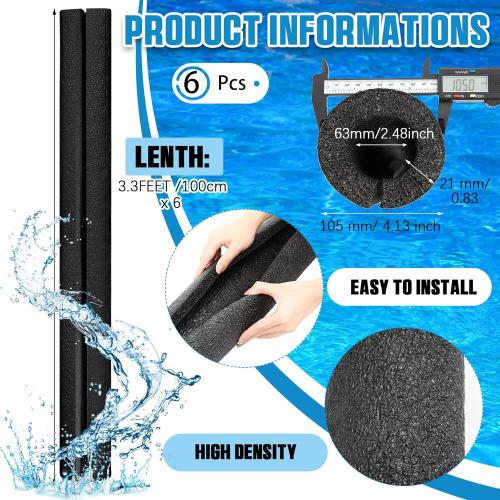 Hanaive 4 Pcs 40 Inch x 4.1 Inch Jumbo Foam Pool Noodles Pipe Insulation Tube Large Swimming Swim Hollow Noodle Bulk for Floating Craft Projects Pre Slit Clamp Protection Padding Bumper (Black)