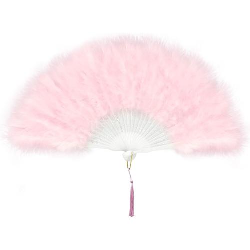 EOSAU Marabou Feather Fans Handheld, 1920s Vintage Hand Fan Foldable Pink