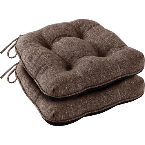 Chair Cushions for Dining Chairs Set of 2, Kitchen Chair Cushions, Chair Pads with Ties and Non Slip Backing, Tufted Memory Foam Seat Cushion 2 Pack, 15.5 x 15.5 x 4, Brown