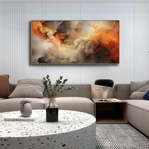 VHMING Abstract Wall Art Framed Ready to Hang Home Decor Orange White Artwork Wall Art Prints Canvas Painting Large Size for Living Room Bedroom Office Decoration 30x60